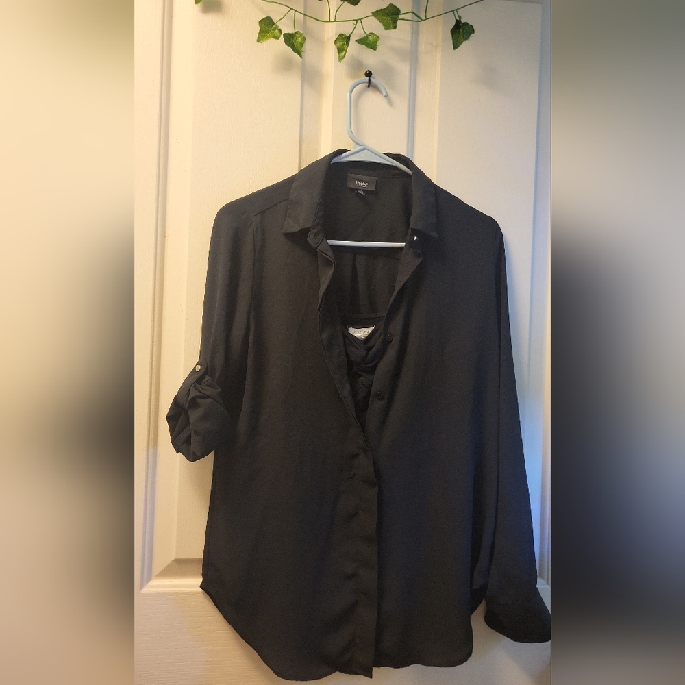 Black Button Up w/a Spaghetti Strap Black Top - Picture 2 of 8
